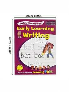 Caderno de prática de caligrafia com alfabeto e números em inglês A4, livro de exercícios educativos para aprendizagem precoce apagável