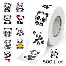 500 pièces Autocollants ronds de doodle de panda de bande dessinée, 1 pouce, 20 designs mignons, fournitures de bureau, scrapbooking, récompenses d'enseignant, autocollants imperméables en PVC - Multicolore - Voir 10