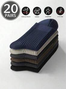 20/5/3/1 Pairs Men's Solid Color Soft Breathable Sports & Casual Mid-Calf Socks, Multi-Pack, All Season