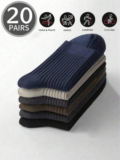 20/5/3/1 Pairs Men's Solid Color Soft Breathable Sports & Casual Mid-Calf Socks, Multi-Pack, All Season