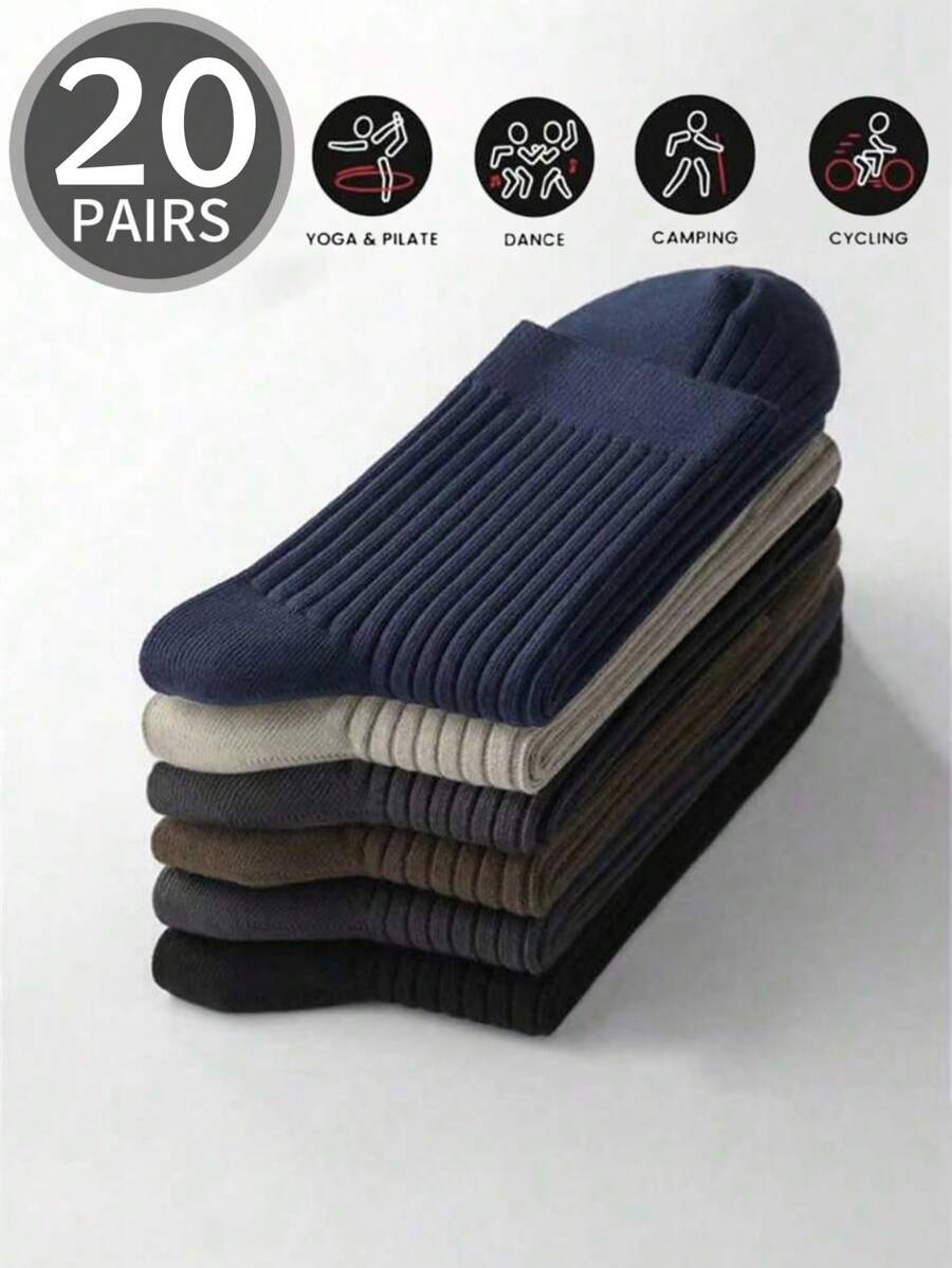 20/5/3/1 Pairs Men's Solid Color Soft Breathable Sports & Casual Mid-Calf Socks, Multi-Pack, All Season