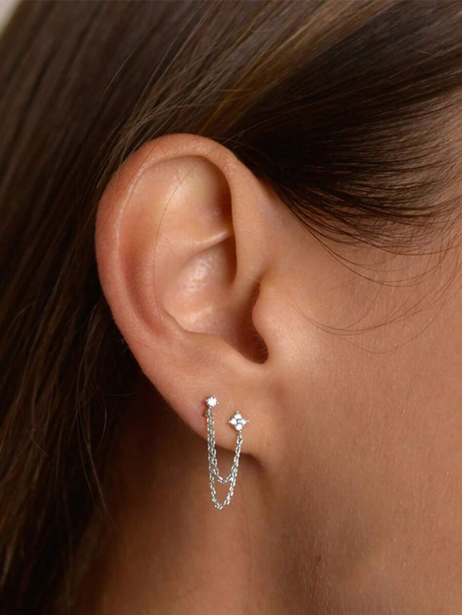 Tkool 1 对女士铜锆石幸运四叶草流苏吊坠耳环，日常配饰礼物 - 金黃色 - 查看 1