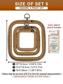 多件复古风格棕色仿木纹绣花箍，各种形状，采用优质 ABS 和 PVC 材料制成，配有金属挂钩，防碎，配有 16 根针，适用于家居装饰和刺绣 - 棕色 - 查看 15