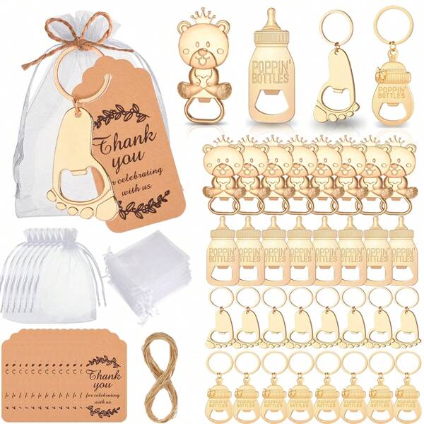 10 sets de abrebotellas de bebé con envoltura de plástico, cordel y tarjetas de agradecimiento para baby showers para que los invitados revelen el género y la preferencia de la fiesta, recuerdos de boda de los invitados, regalos de cumpleaños, recuerdos decorativos