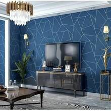1卷自粘乙烯基3D几何墙贴，亮蓝色和白色条纹图案，适用于客厅、卧室和餐厅，易于对齐，现代家居装饰，易于安装，当代墙面艺术装饰，尺寸：17.7英寸 x 39.3英寸 / 118.1英寸 / 196.8英寸 / 393英寸 - 藍色 - 查看 5