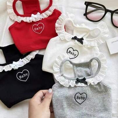 1件极简宠物背心，绣有“Baby”字样的猫狗背心，公主风轻便夏季宠物背心胸背带，适合贵宾犬、泰迪犬、约克夏犬、吉娃娃和其他小型犬猫