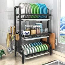 Stainless Steel Dish Drainer Over Sink, 3 Tier Dish Drying Rack For Kitchen Countertop, Utensil And Cutting Board Holder, Glass Rack, Suitable For Kitchen - Black - View 1