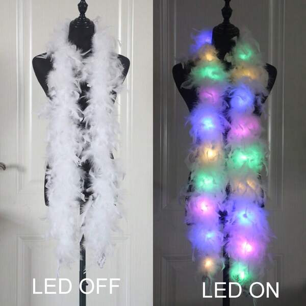 1pc LED Light Up Chandelle Feather Boa Flashing Boa Party Supplies For Adults Carnival Party Favor Birthday Wedding Concerts Boho Party Costume Christmas Tree Home Decoration Halloween