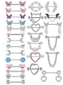 2 piezas Anillos para el pezón de 14G para mujeres, set de anillos para el pezón con barra de 16mm de acero quirúrgico con corazón de circonita y mariposa, joyería de piercing corporal lindo para San Valentín, Mamá, Madre, Día de la Madre, regalo
