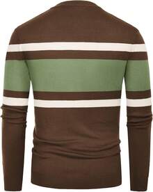 Mens Striped Pullover Sweater Crewneck Contrast Fine Knitted Sweaters - Coffee - 查看 10