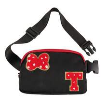 首字母蝴蝶结老鼠腰包，可爱雪尼尔腰包卡通旅行腰包防水斜挎包，适合青少年女孩女儿女士的个性化圣诞生日礼物，非常适合日常和派对 - 黑色 - 查看 28