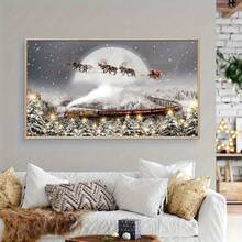 1 Pc Canvas Painting,Winter Wonderland Canvas Printed Poster - Steam Train, Santa Claus And Reindeer: The Perfect Choice For Christmas, New Year, Valentine's Day And Easter Decorations. Wall Art, St. Paul's Day, Canvas Printed, Perfect For Room Decoration , Wooden Framed Art,High Quality ,Thickness 2.25cm/1inch  Wall Art Prints Poster Direct Hanging Decor For Home Gifts,Living Room, Bathroom, Bedroom, Kitchen,Bar,Office - 白色 - 查看 4