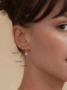 2 件套女士月亮、星星和人体几何镂空耳环，银色金属简约风格，适合派对和节日