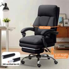 Office Chair Adjustable Height Executive Desk Chair With Foot Rest Comfy Computer Chair High Back Ergonomic Leather Office Chairs - Black - View 3