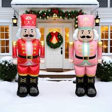 1pc Christmas Inflatable Nutcracker Aluminum Foil Balloon, Standing-Type Outdoor Christmas Door Decoration, Suitable For Christmas Party Decorations, Themed Events, Nutcracker Standing Guard Style In Red And Pink Color Scheme, Holiday Prop - Multicolor - View 1