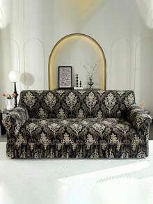 1 pieza Funda elástica con volantes estampada para sofá, a prueba de polvo y resistente a la suciedad, protector de sofá de ajuste perfecto, decoración del hogar, lavable a máquina - Marrón - Ver 5