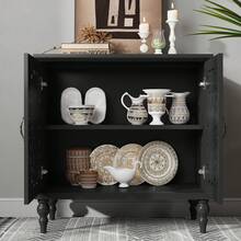 31.5"W Mid Century Vintage Sideboards Buffets Cabinet With 2 Doors Storage For Kitchen Dining, Black - Black - View 4