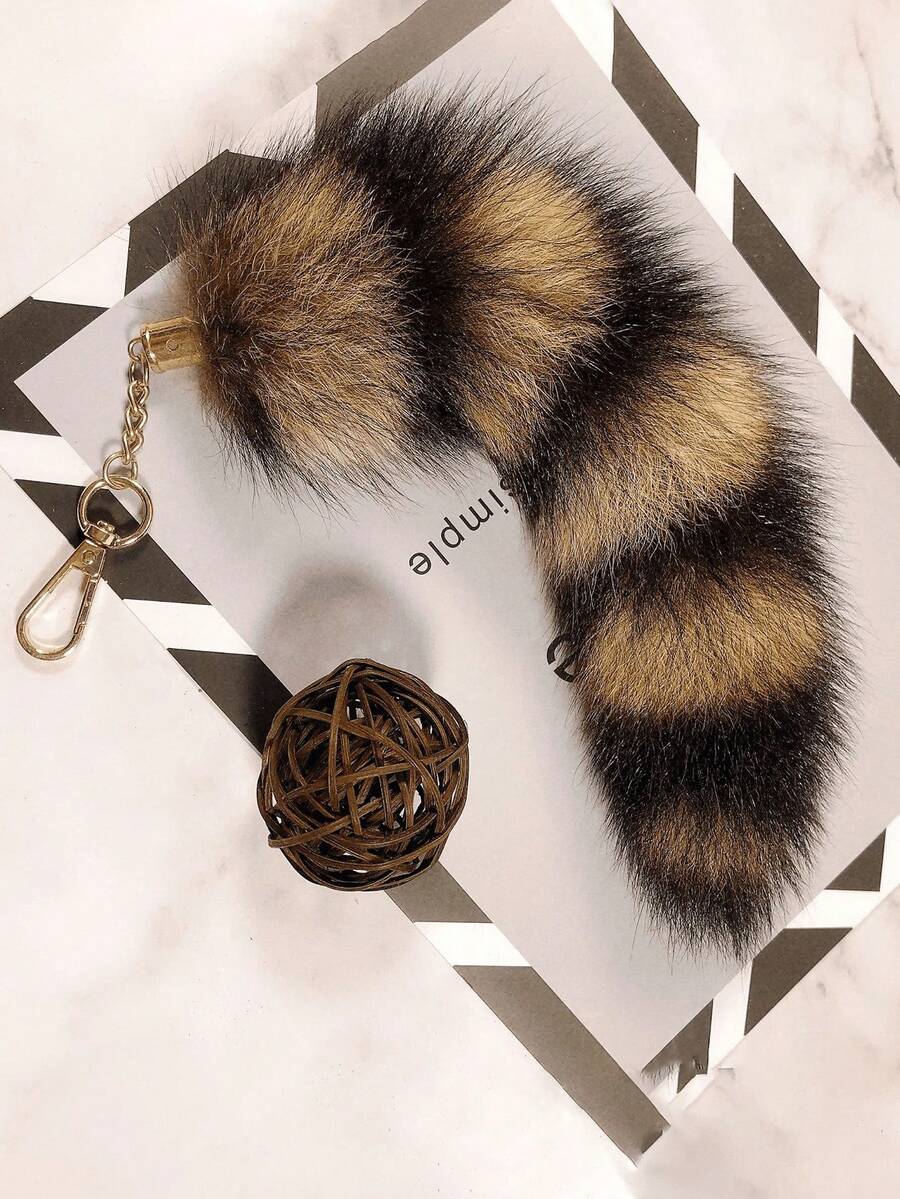 1 pieza Cola de zorro esponjosa llavero, Llavero con cola de mapache peludo, Colgante de bolso, Llavero de fiesta de moda con pompón, Llavero decorativo con cola, Adecuado para cosplay, Fiesta infantil y de niñas - Marrón - Ver 1