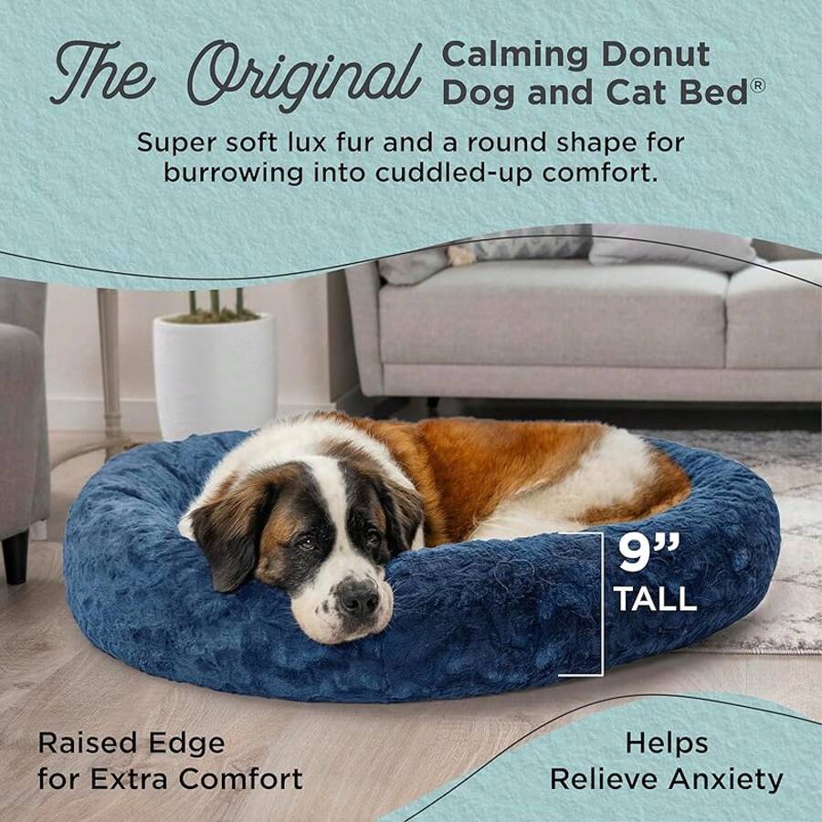 Best Friends By Sheri The Original Calming Donut Dog Bed – Washable Plush Pet Bed For Large Breeds Up To 100 Lbs, Shag Faux Fur, Taupe, Large (36" X 36") - Hải quân sang trọng - Xem 1