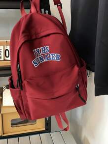 shinaier 大容量时尚学生旅行背包带挂件 - 酒紅色 - 查看 2