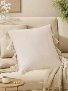 1个柔软丝绒纯色抱枕套，可爱波西米亚风装饰方形抱枕套，适用于沙发、卧室、汽车、客厅家居装饰，不含枕芯。节日礼物，18 x 18 英寸。 - 彩色 - 查看 9