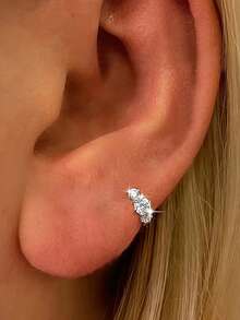 1pc Minimalist Tiny Geometric Lab-Created Zirconia 925 Sterling Silver Earring – For Girls' Daily & Party Cartilage Wear | Ideal Birthday Gift For Girls, Sisters & Friends