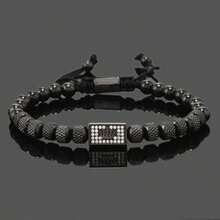 男士时尚皇冠吊坠手链，不锈钢可调节串珠链，合成方晶锆石，感恩节/圣诞节/父亲节珠宝礼品配饰 - 彩色 - 查看 7