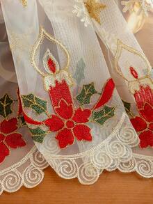 1pc Charming Christmas Candle Festival Embroidered Colorful Sheer Curtain With Rod Pocket Design For Easy Hanging, Perfect For Living Room & Bedroom Decor Curtains For Living Room Curtains For Bedroom, Festival Decoration, No Rod With Rod Pocket Design For Easy Hanging- Adjustable, Washable, Different Sizes Perfect For Bedroom, Canteen, Kitchen, Or Coffee Shop Decor, No Rod