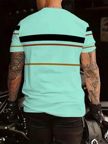 男士休闲夏季T恤 | 绿色配黑红条纹 | 轻盈舒适 | 日常及节日穿着 - 彩色 - 查看 4