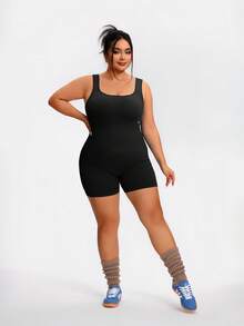 TCVC Tuta senza maniche con schiena scoperta, in taglie comode per donne, in tessuto traspirante e confortevole, con controllo addominale e alta elasticità per uno slimming effetto, in maglia traspirante e amichevole per la pelle, di stile europeo e americano, adatta per passeggiate all'aperto, shopping, viaggi, ufficio, versatile - nero - Visualizzare 2