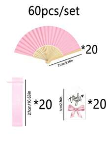 3-60支装精美折叠手扇套装，包含感谢卡和礼品袋，新娘竹扇，适合作为伴娘礼物和婚礼装饰，是派对、活动和夏季配饰的完美之选。 - 粉色 - 查看 9