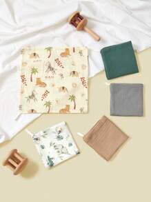 5pcs/Pack Floral & Cartoon Animal Print Baby Cotton Gauze Bibs, Feeding Handkerchief, Saliva Towel - Multicolor - View 9
