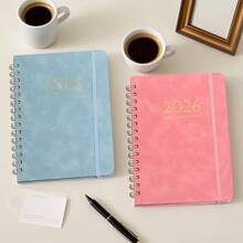 1pc 2026 Jan-Dec Weekly/Monthly Planner Notebook, Leather Spiral Bound Coil Office Diary, Student Writing Memo Pad