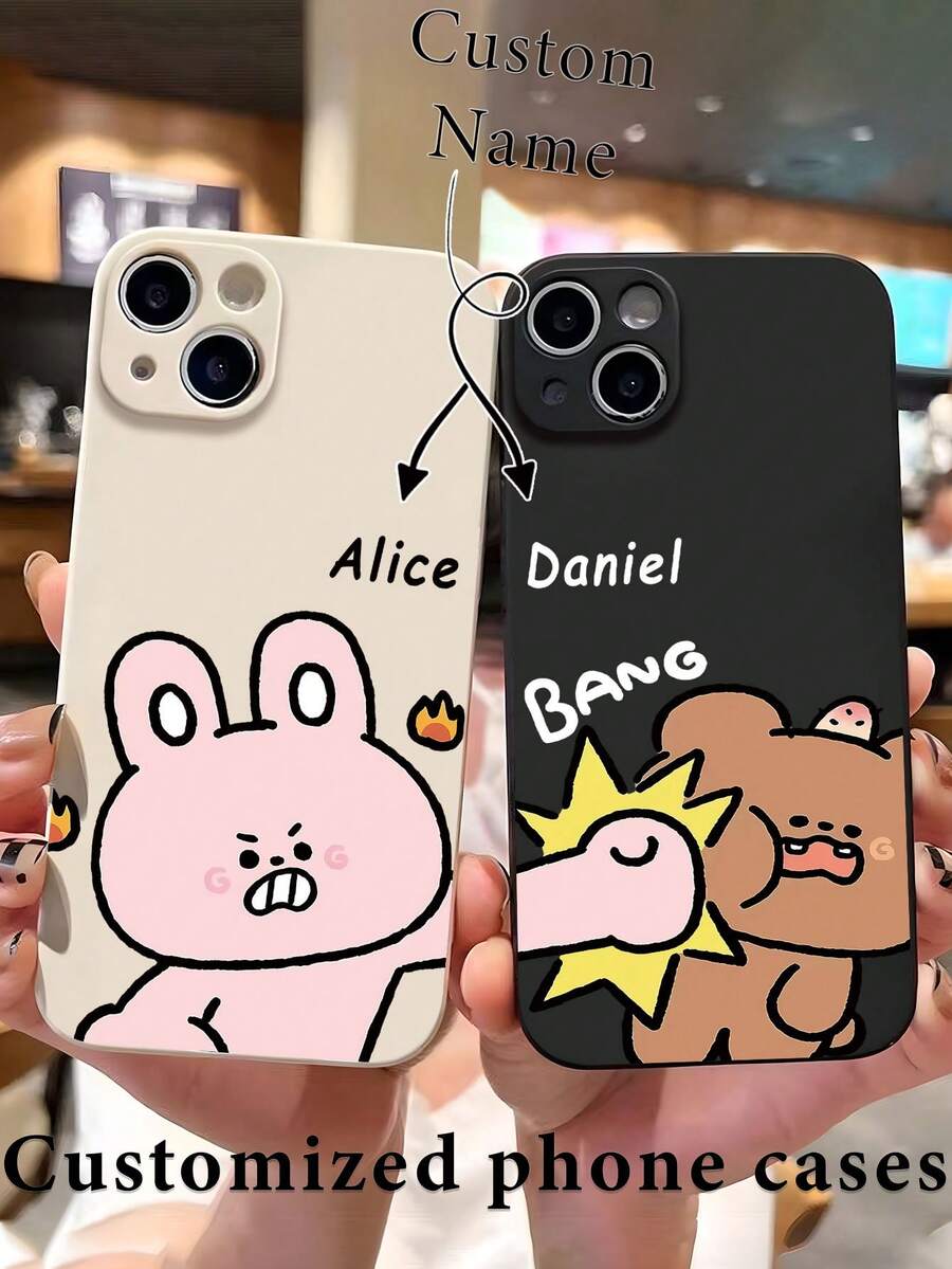 1 件可定制复活节阵亡将士纪念日、泰迪熊和兔子设计、个性化名称薄手机壳、兼容三星 A32/A52 和苹果 17ProMax/16ProMax 15 14 13 12 11 XR、透明、时尚、可爱、简约、配套手机壳、个性化、独特、情人节送给女朋友/男朋友的礼物 - 白色 - 查看 1