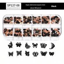 1盒彩色美甲贴纸金属指甲饰混合尺寸美甲用品3D蝴蝶爱花布洛克美甲配件DIY指甲宝石美甲用品适合女孩女士指甲 - 彩色 - 查看 20