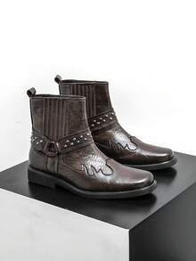 2025 新款复古设计师男士 Chukka 靴高帮西部风格靴男士侧拉链纯皮靴舒适防滑耐磨鞋底绅士社交商务正装鞋日常办公室派对男士休闲鞋情侣约会浪漫晚餐节日礼物返校学生鞋学院风，请选择大一码 - 棕色 - 查看 6