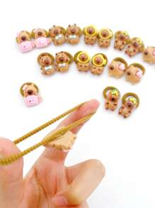 10pcs/Pack Capybara Design Hair Ties For Little Girls, Cute Cartoon Fabric Hair Scrunchies, Brown - Mixed color - View 8