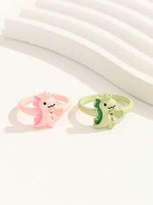 ATLVXJL 2pcs/Set Glow-In-The-Dark Couple/Friendship Crown, Heart, Dinosaur Shaped Alloy Ring Set, Casual Couple Jewelry Suitable For Daily Wear And Valentine's Day Gift - Multicolor - View 6