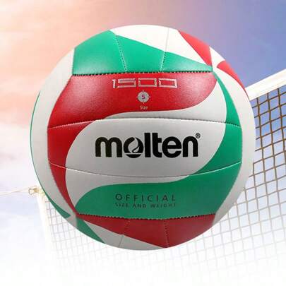 molten Balón de voleibol oficial Molten, tamaño estándar 5, duradero, tacto suave, vuelo estable, cosido a máquina de PU. Diseño especial para adultos, adolescentes y principiantes para competición, práctica y juego en interiores/exteriores y playa (el balón se envía desinflado)
