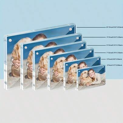 1pc Acrylic Photo Frame, Horizontal Magnetic Double-Sided Frame, 5+5mm Thick Transparent Frameless Desktop Display Frame, Self-Standing Magnetic Acrylic Block Frame, Ideal Gift