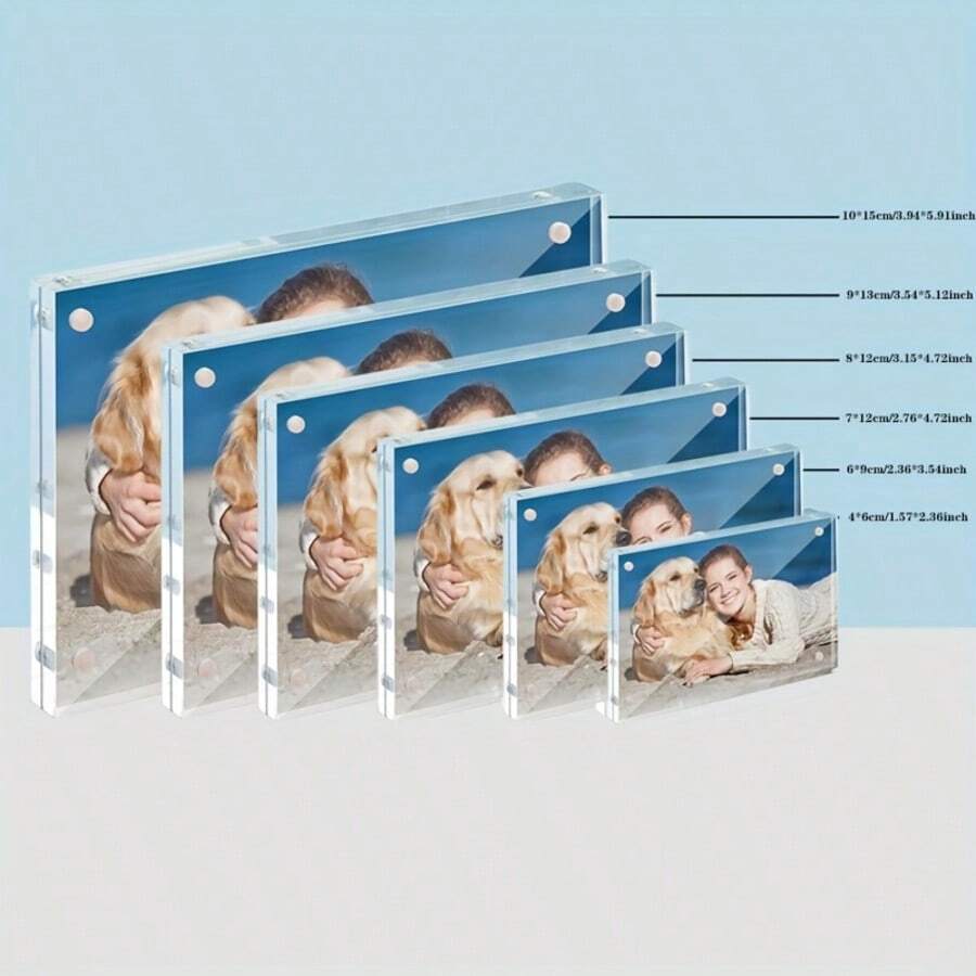 1pc Acrylic Photo Frame, Horizontal Magnetic Double-Sided Frame, 5+5mm Thick Transparent Frameless Desktop Display Frame, Self-Standing Magnetic Acrylic Block Frame, Ideal Gift - Picture Frame - View 1