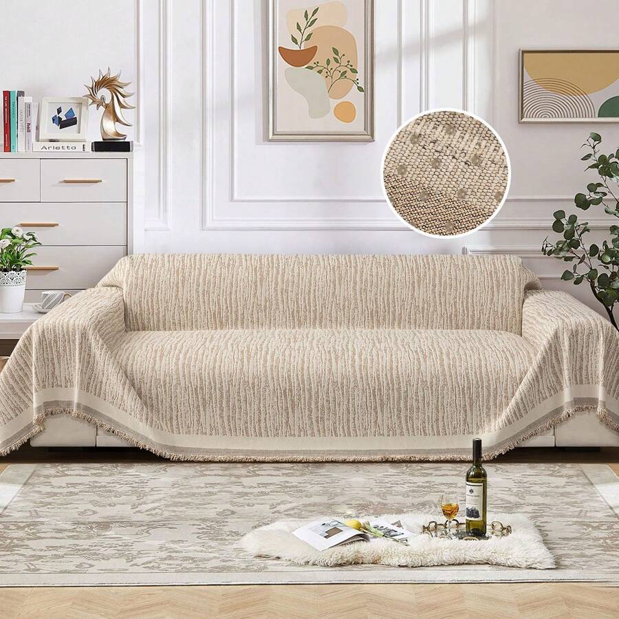 Sofa Cover For 3 Seater/4 Seater Sofa Throw Blanket For Pets, Non-Slip Sofa Protector With Tassels, L Shape Sofa Quilt Cover All-Season Multi-Use Couch Cover, Modern Design Sofa Slipcover For Living Room Home Furniture Protector