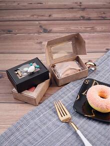 20/10/5pcs/1pc Brown Kraft Paper Boxes With Clear Window, 3.3 X 2.3 X 1.1 Inches (Approx. 8.9 X 5.9 X 3.9 Cm) Gift Packaging Boxes, Suitable For Baking Cookies, Cakes, Candies, Weddings, Parties, Gifts - Brown [8.7X6.2X3CM] - View 11