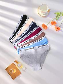7条装女士低腰内裤套装，字母腰带，舒适性感无痕内裤，纯色短裤，适合万圣节、秋季穿着 - 彩色 - 查看 4