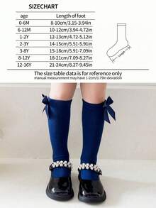 2 Paar Kinder Einfarbige Spitze Schleife Kniestrümpfe, geeignet für 1-12 Jahre alt, weiß, schwarz, navy, passend für den Schulanfang