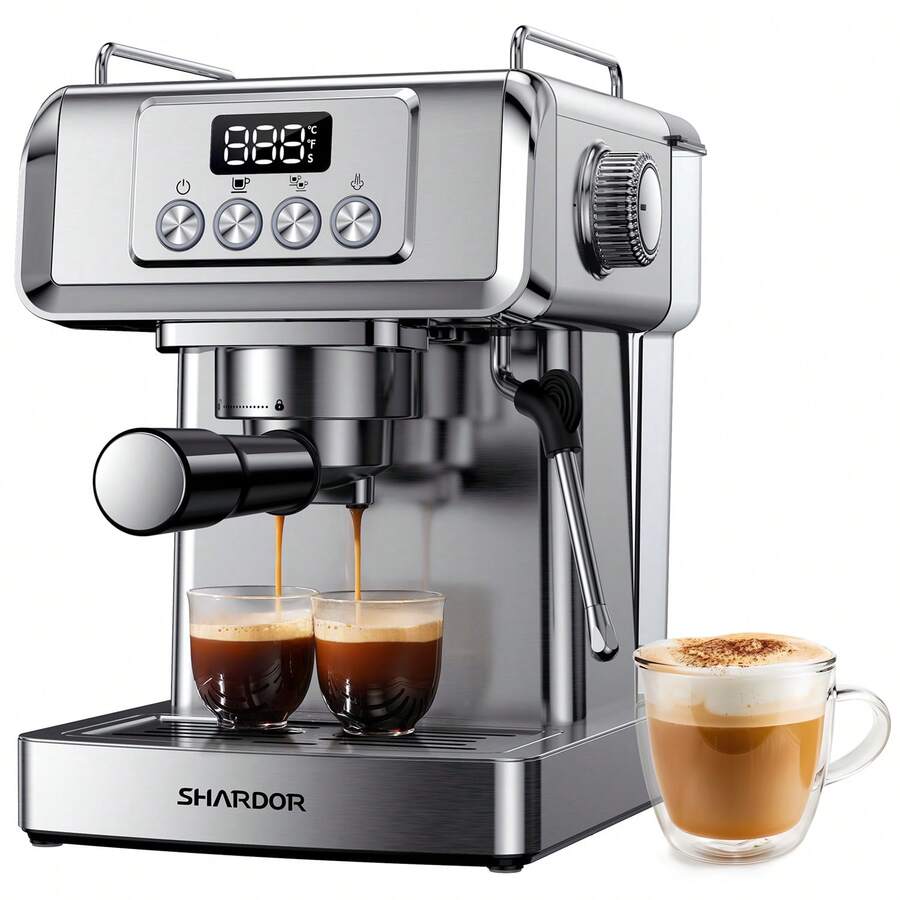 Espresso Machine, 20 Bar Expresso Coffee Machines With Milk Frother Steam Wand, Manual Latte & Cappuccino Maker, Temperature Display, 60 Oz Removable Water Tank, 1350W, Stainless Steel