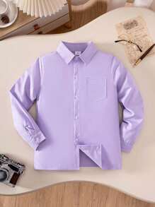 Camicia nera a maniche lunghe con tasche, stile classico scolastico per ragazzi, abbigliamento formale adatto per raduni informali, paggetti e varie occasioni formali