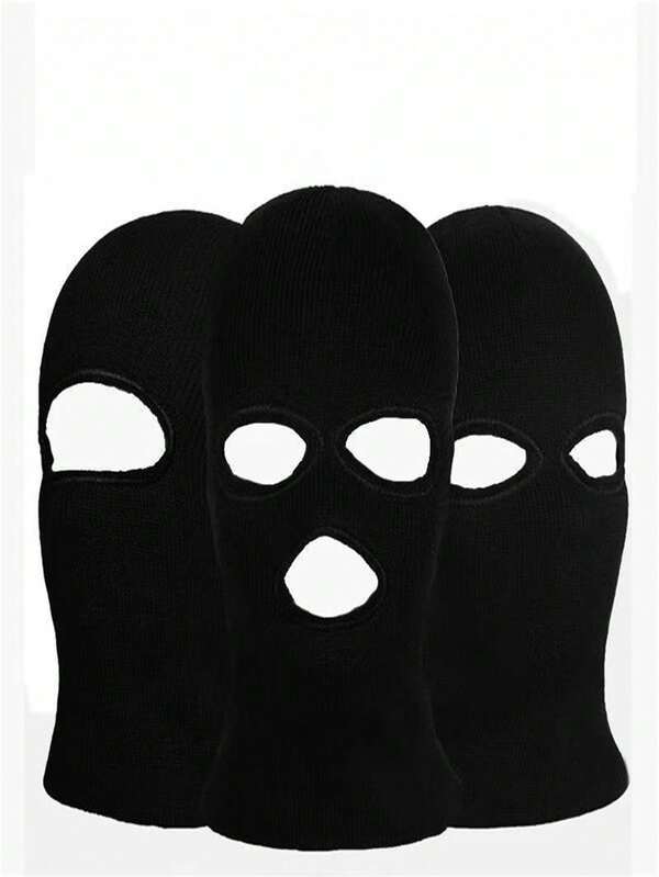 2pcs Men's Knitted Beanie Hats With Eye Holes, Funny Design, Windproof & Warm For Winter, Suitable For Students