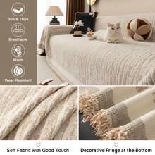 Sofa Cover For 3 Seater/4 Seater Sofa Throw Blanket For Pets, Non-Slip Sofa Protector With Tassels, L Shape Sofa Quilt Cover All-Season Multi-Use Couch Cover, Modern Design Sofa Slipcover For Living Room Home Furniture Protector - Khaki - View 4