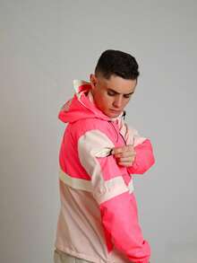 ANORAK URBAN CHAMELEON WINDCUT JACKET HOOD Autumn Spring Oversized Knot Zipper Men's - 粉色 - 查看 2